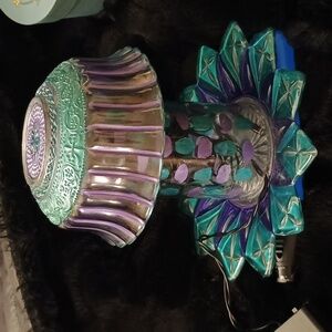 Hand Crafted Glass Art Lamp with Purple and Teal Accents